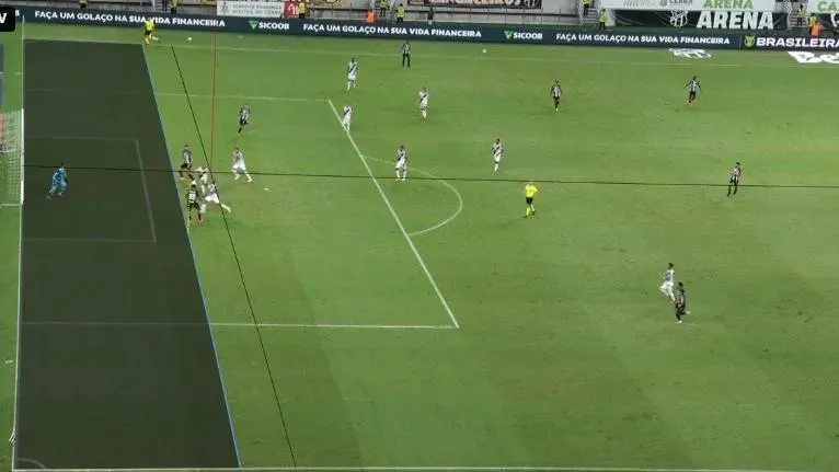 Torcida do Vasco reclama que a linha não deixou claro que Pedro Raul estava atrás da linha da bola. Foto: Reprodução/CBF.