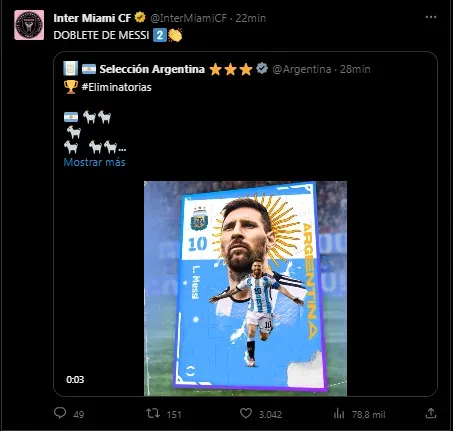 Reaccion de Inter Miami al segundo gol de Messi (Foto: X / @InterMiamiCF)