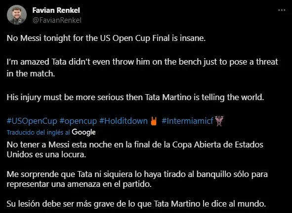 Acusación al Tata Martino (Foto: X / @FavianRenkel)