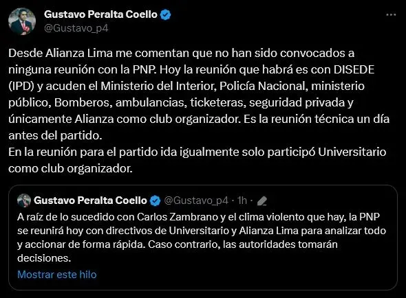 Gustavo Peralta adelantó lo que pasará esta tarde. (Foto: Twitter).