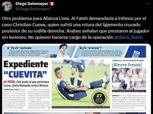 Christian Cueva sería el responsable de esta demanda contra Alianza Lima. (Foto: Twitter).