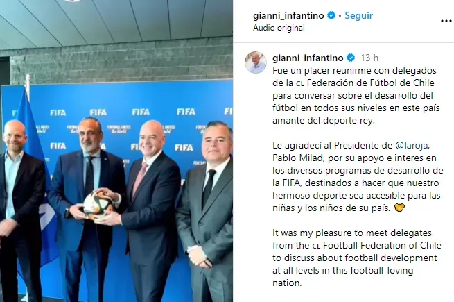 El mensaje tras la reunión con Pablo Milad (@gianni_infantino)