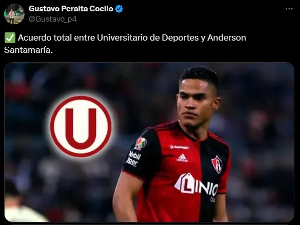 Anderson Santamaría llegará a Universitario (Foto: X).