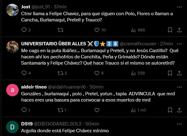 Fueron las palabras de los hinchas en X.