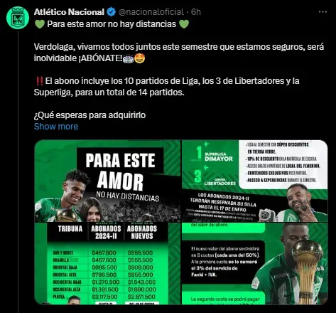 Salió a la venta el abono de Atlético Nacional.