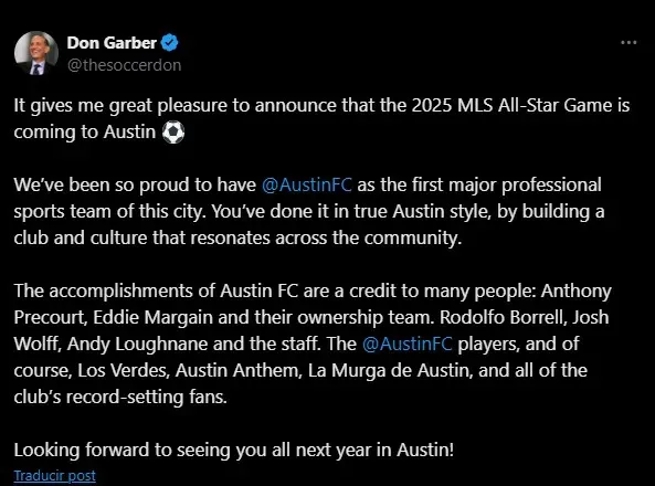 Anuncio de la MLS. (Foto: X / @thesoccerdon)