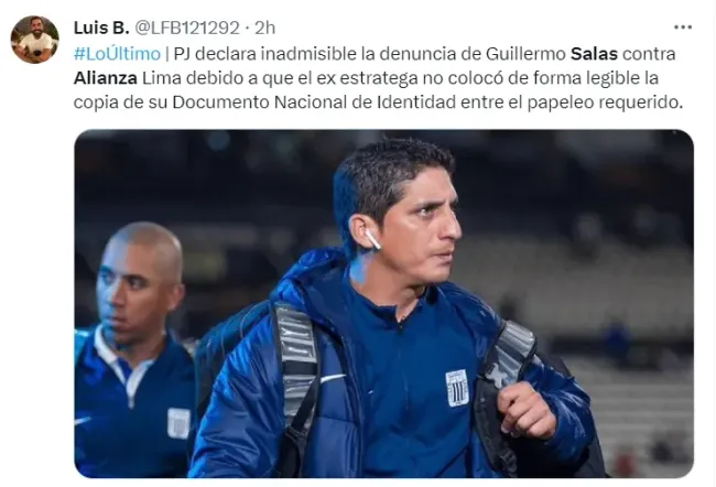 Guillermo Salas demandó a Alianza Lima por 5 millones. Foto @LFB121292