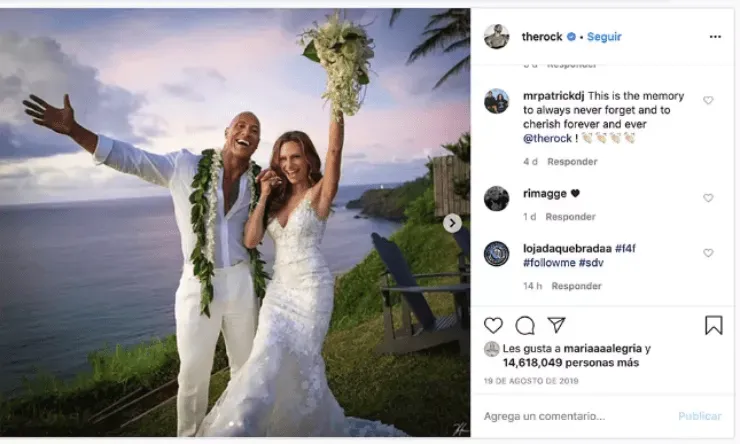 La boda en Hawaii de The Rock (Fuente: @therock)