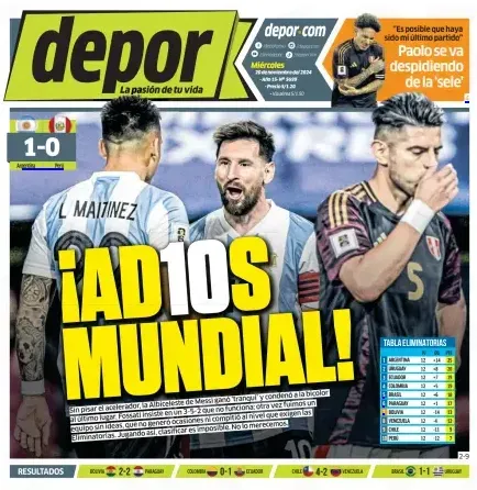 La portada de Depor tras la derrota de la selección peruana ante Argentina. | Foto: Captura.