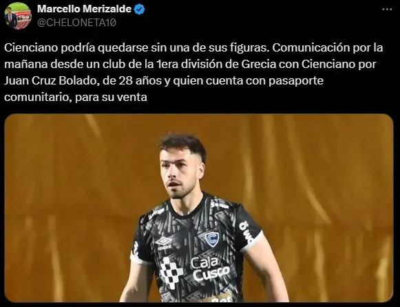 Juan Bolado podría abandonar la Liga 1 (Foto: X).