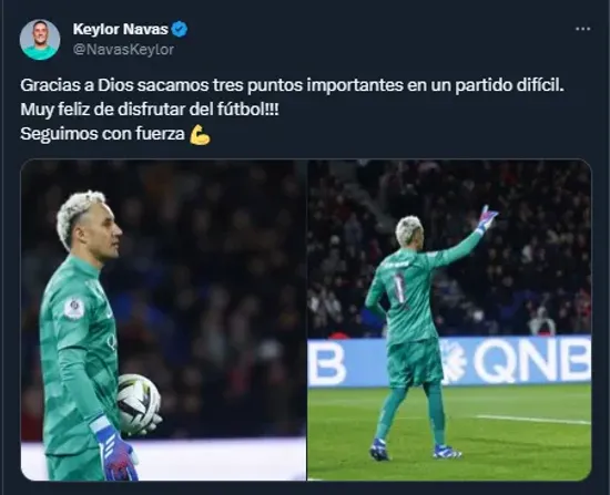 Mensaje de Keylor Navas en redes