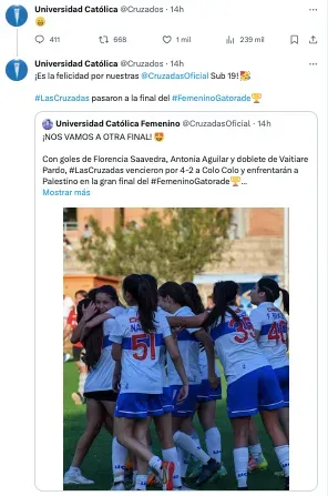 El mensaje de la UC que encendió la polémica con Colo Colo y la U. Foto: X (ex Twitter).