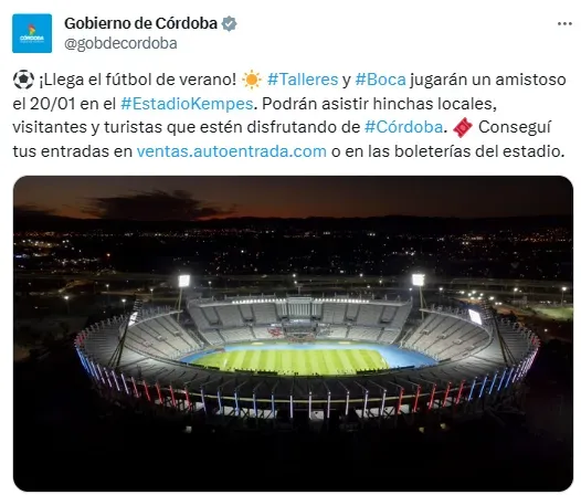 El Gobierno de Córdoba confirmó la venta de entradas para ambas hinchadas.