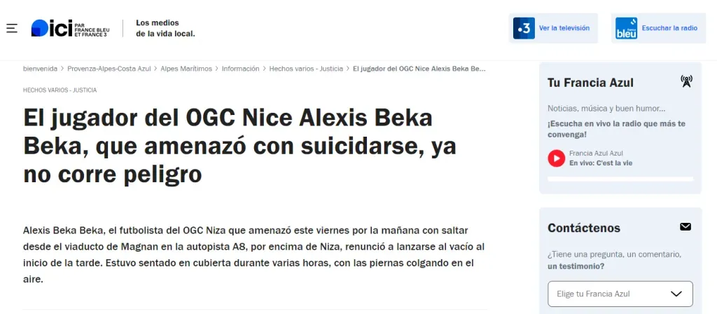 Alexis Beka Beka, rescatado (France Bleu).
