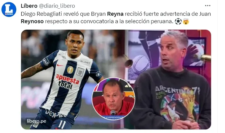 Diego Rebagliati habló sobre Juan Reynoso y Bryan Reyna. | Créditos: Twitter @diario_libero.