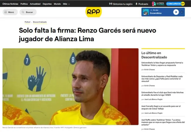 Renzo Garcés antes supo jugar en Sporting Cristal. (Foto: RPP Noticias).