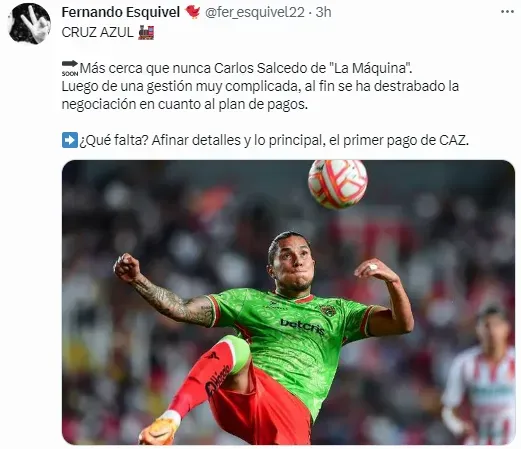 Carlos Salcedo, con un pie en Cruz Azul. (@fer_esquivel22)