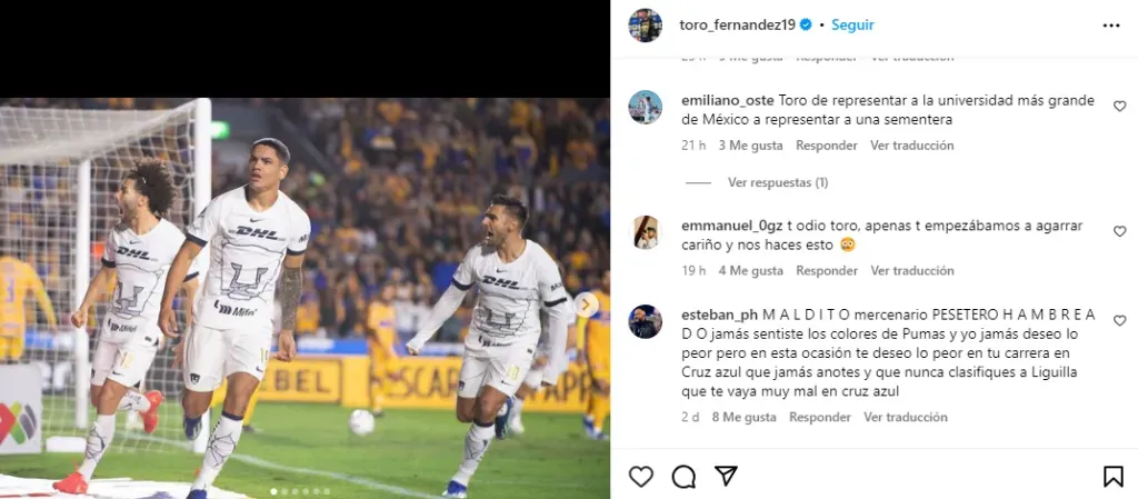 Reacciones de fanáticos de Pumas a la publicación del Toro Fernández