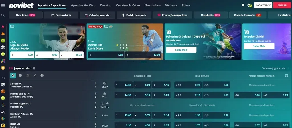 O site da Novibet conta com um catálogo vasto de apostas esportivas | Crédito: Reprodução / Novibet