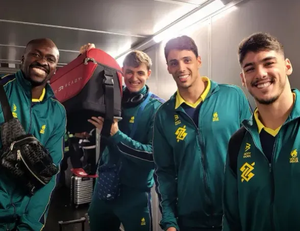 Alguns estreantes na Seleção na competição, da esquerda para direita: o oposto Abouba, o ponteiro Arthur Bento, o central Otávio, além do ponteiro Honorato, único segundo anista. Foto: CBV