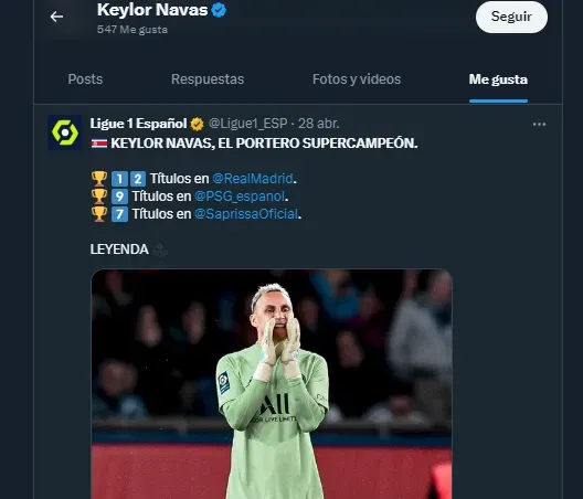 El like de Keylor Navas en sus redes sociales