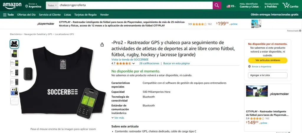 El Rastreador GPSPro2 incluye chaleco deportivo.