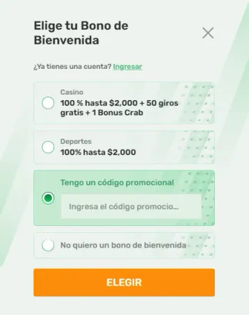 Pantalla con beneficios del código promocional Campobet