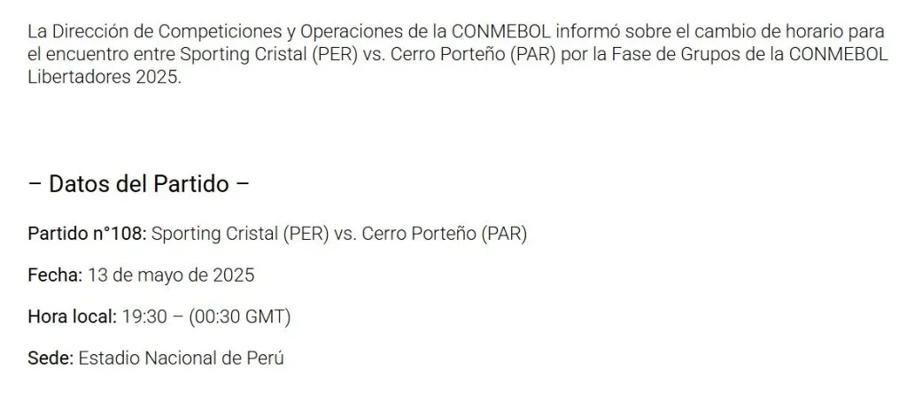 Comunicado de CONMEBOL