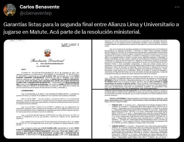 Carlos Benavente lanzó la primicia sobre este asunto. (Foto: Twitter).