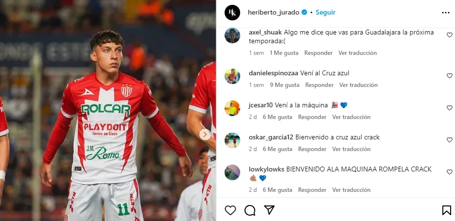 Publicación de Heriberto Jurado en Instagram