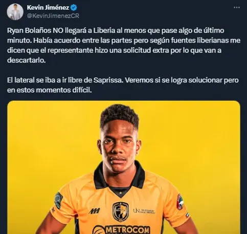 Kevin Jiménez en s u cuenta oficial de X.