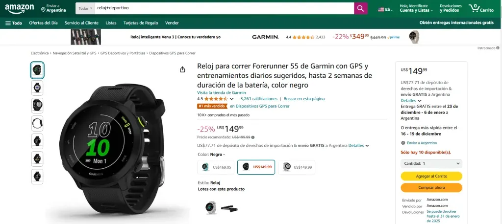 El reloj deportivo Forerunner 55 tiene variadas utilidades.