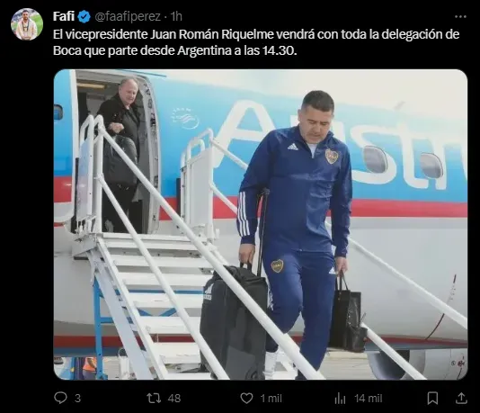 Riquelme viaja con el plantel