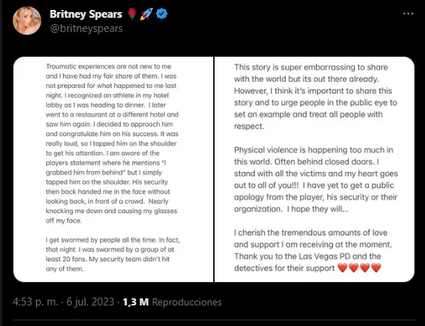 Britney Spears le responde a Victor Wembanyama (Foto: Twitter / @britneyspears)