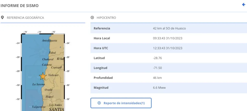 Sismo registrado en Huasco