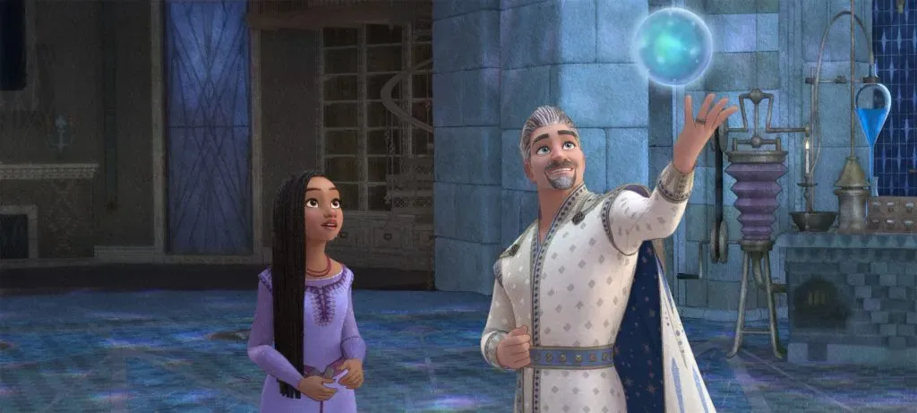 Asha y el Rey Magnífico, en una escena de Wish: El poder de los deseos. Imagen: The Walt Disney Company.