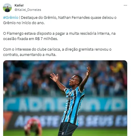 Setorista expõe que Flamengo quase tirou atacante do Grêmio