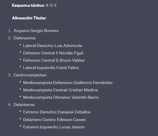 El equipo planteado por Chat GPT