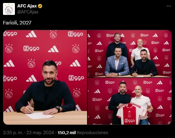 Farioli ya firmó con Ajax hasta junio de 2027 (X @AFCAjax).