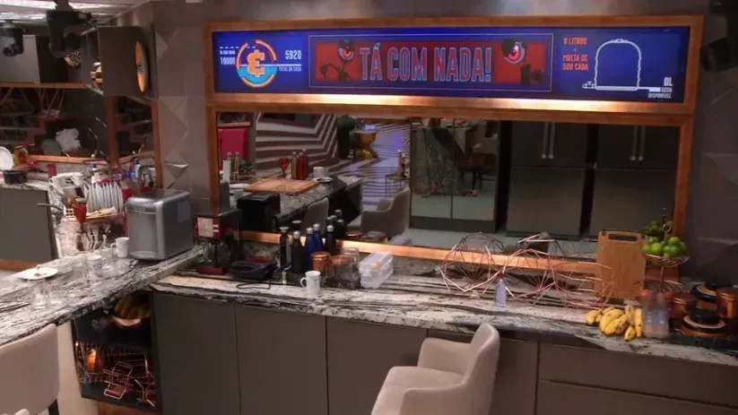Cozinha do BBB 19: 'Tá com Nada' é ativado após zerarem o consumo de água. Foto: Globo