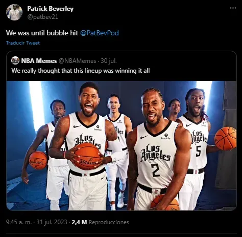 Beverley sobre el título NBA 2020 (Foto: Twitter / @patbev21)