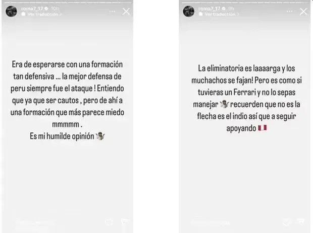 Publicaciones de Reimond Manco tras la caída de Perú ante Chile. | Créditos: Instagram Reimond Manco.