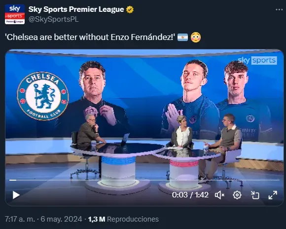 El cuestionamiento que hicieron en Sky Sports a Enzo Fernández (Twitter @SkySportsPL).