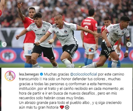 Leandro Benegas publicó un mensaje de despedida de Colo Colo.
