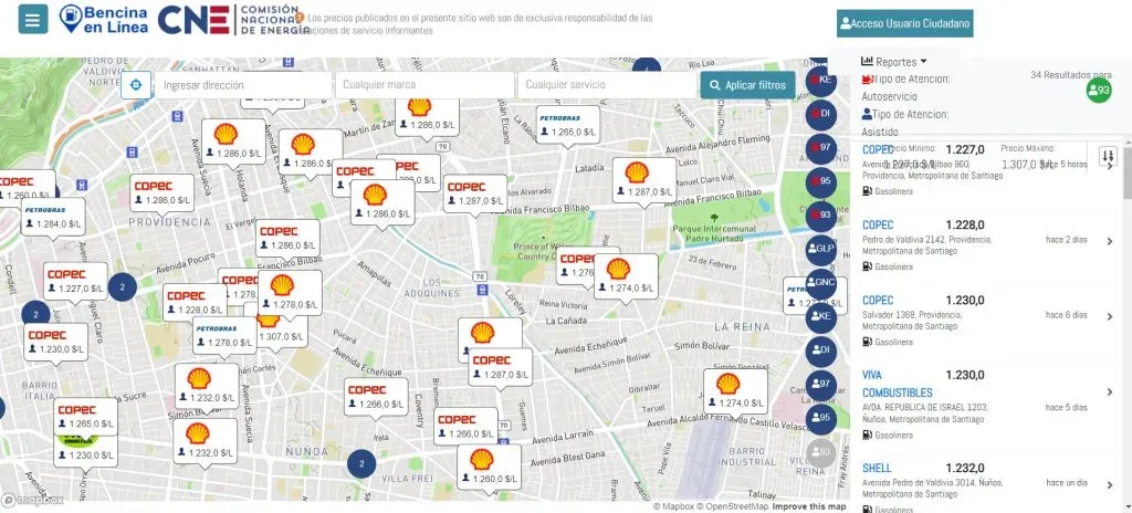 Revisa la bencinera más económica cercana a tu hogar en Bencinaenlinea.cl.