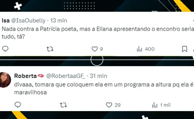 Internautas comentam sobre Eliana na Globo – Foto: Twitter