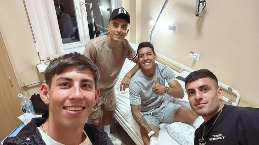 Muscia, Orosco y Erquiaga visitando a Galo en el hospital (Virsliga News).