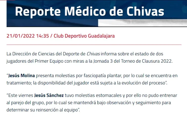El comunicado de Chivas (chivasdecorazon.com.mx)