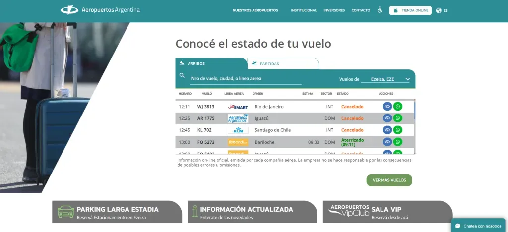 En el sitio aeropuertosargentina.com puedes conocer el estado de tu vuelo.