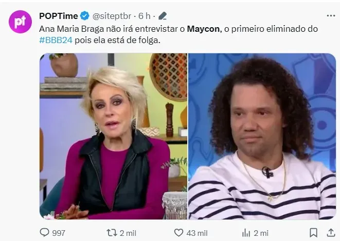 Ana Maria não apresentou o Mais Você